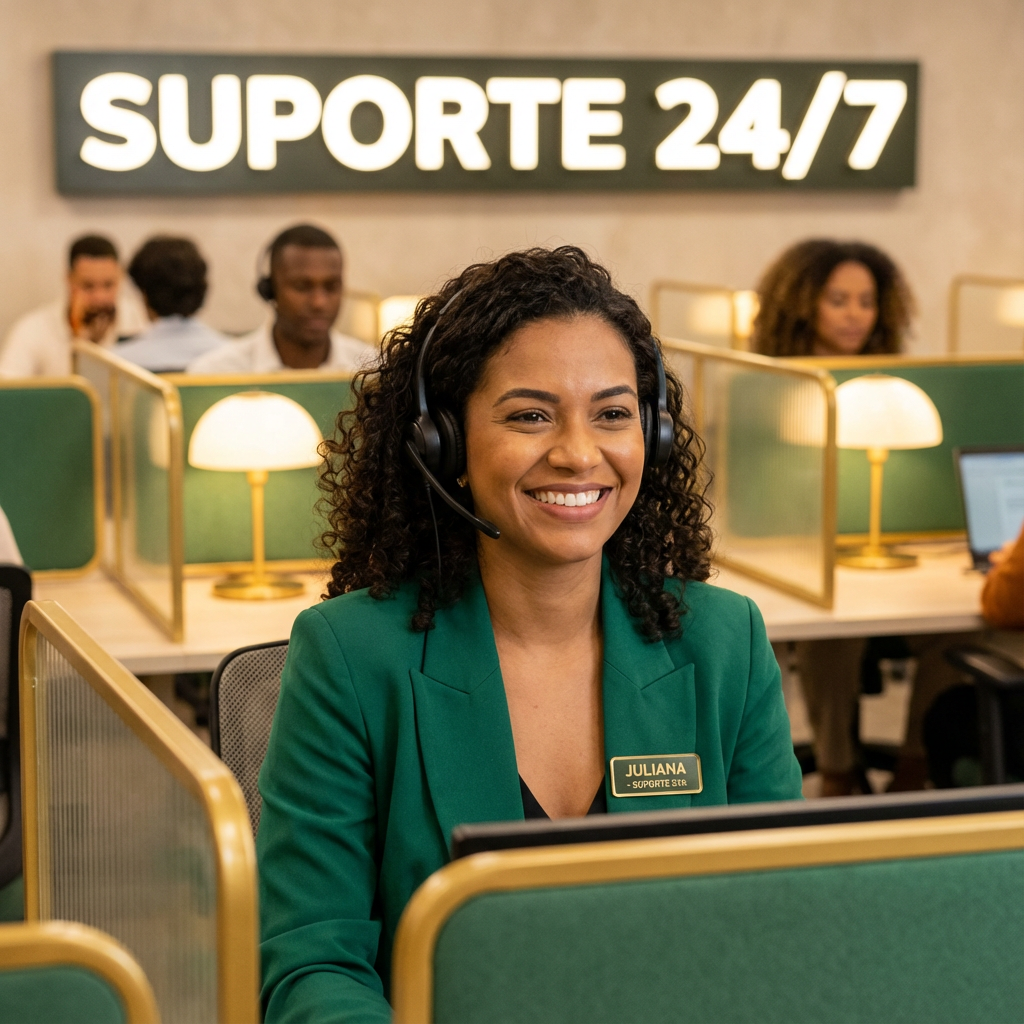 Atendente brasileira sorridente do suporte 96bet